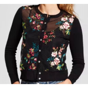 Women's A New Day Black Floral Embroidered Cardigan S